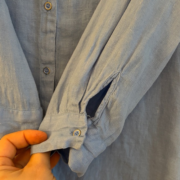 3 for $25! Zara Light Blue Button-Down Linen Button Down Long Sleeve Shirt, S - Picture 5 of 8